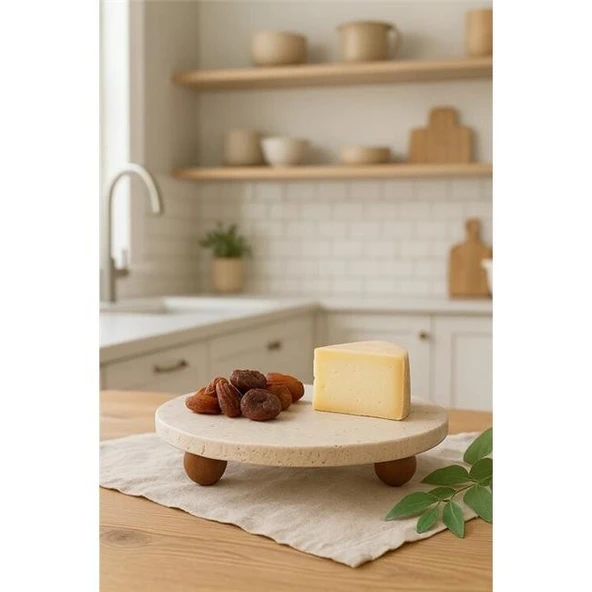 Akayev Traverten 19 Cm Ahşap Boncuk Ayaklı Sunumluk ürün görseli