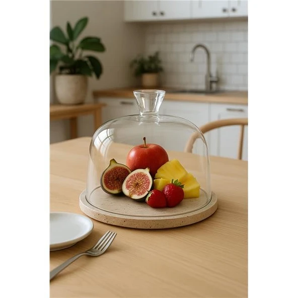 Akayev Traverten 25 Cm Cam Fanus - Resim 4