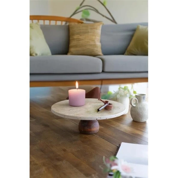 Akayev Traverten 28 Cm Ahşap Ayaklı Yuvarlak Sunumluk ürün görseli