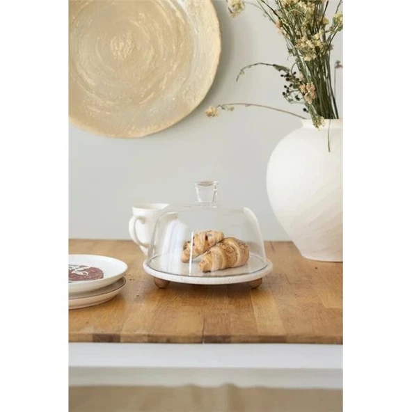 Akayev Traverten 25 Cm Ahşap Boncuk Ayaklı Cam Fanus ürün görseli