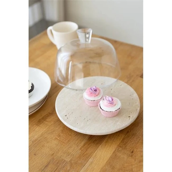 Akayev Traverten 25 Cm Ahşap Boncuk Ayaklı Cam Fanus - Resim 2