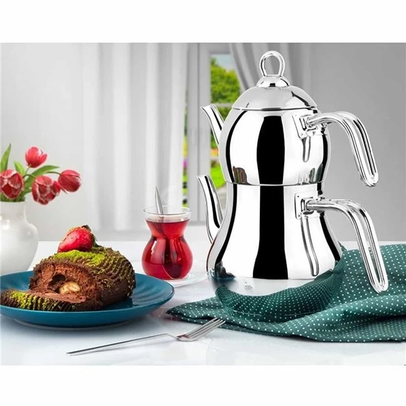 Lines Şahmeran Paslanmaz Çelik Çaydanlık Metal Kulp Mini Boy - Resim 2