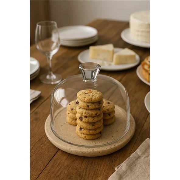 Akayev Traverten 25 Cm Cam Fanus - Resim 2