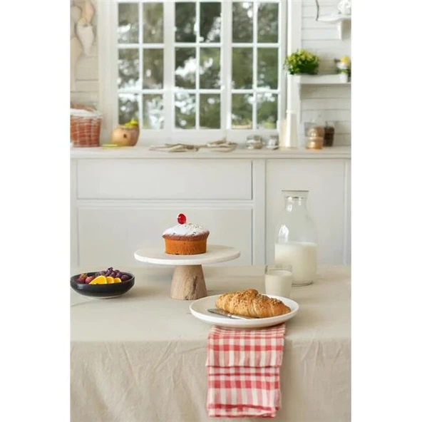 Akayev Traverten 25 Cm Ahşap Konik Ayaklı Yuvarlak Sunumluk ürün görseli