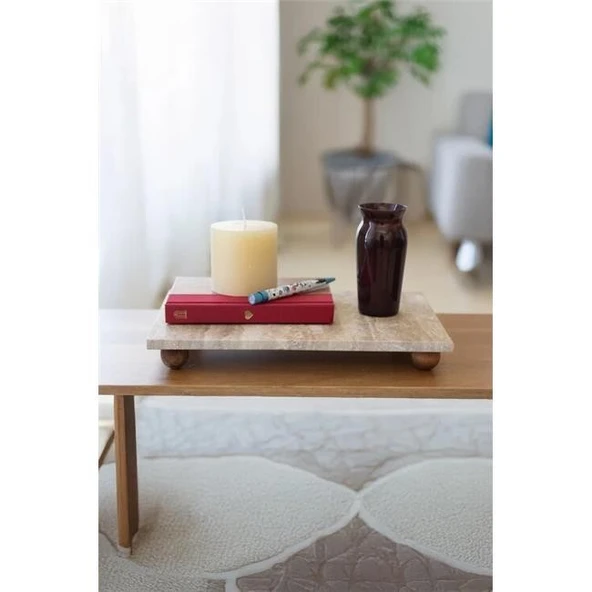 Akayev Traverten 30x15 Cm Ahşap Boncuk Ayaklı Sunumluk - Resim 3