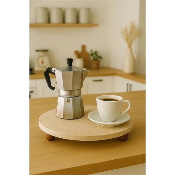 Akayev Traverten 25 Cm Ahşap Boncuk Ayaklı Sunumluk - Resim 4