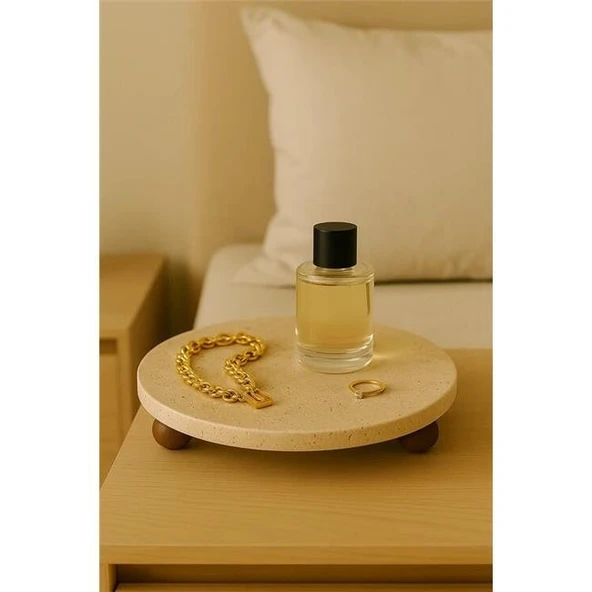 Akayev Traverten 28 Cm Ahşap Boncuk Ayaklı Sunumluk - Resim 2