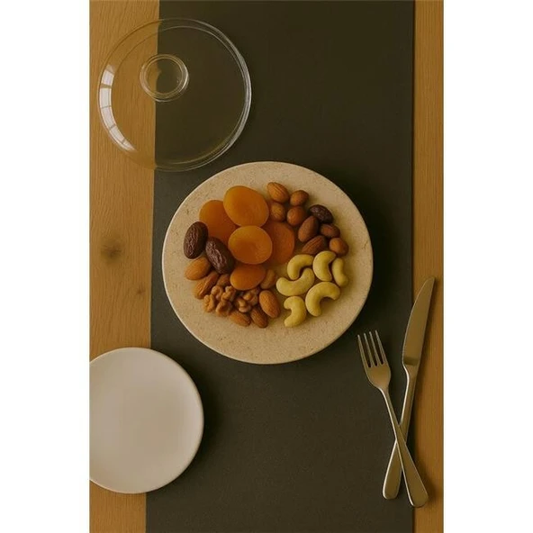 Akayev Traverten 25 Cm Altın Boncuk Ayaklı Cam Fanus - Resim 3