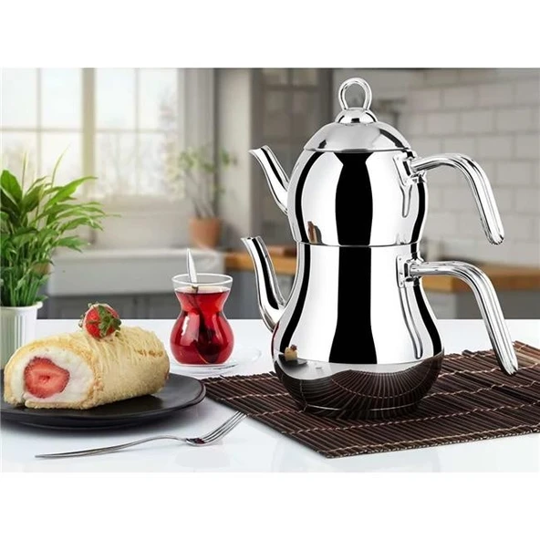 Lines Şahmeran Paslanmaz Çelik Çaydanlık Metal Kulp Mini Boy ürün görseli