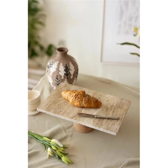 Akayev Traverten 30x20 Cm Konik Ahşap Ayaklı Sunumluk - Resim 2