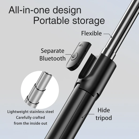 Tripod L02 4 In 1 Bluetooth Kumandalı Tripod Selfie Çubuğu - Resim 5