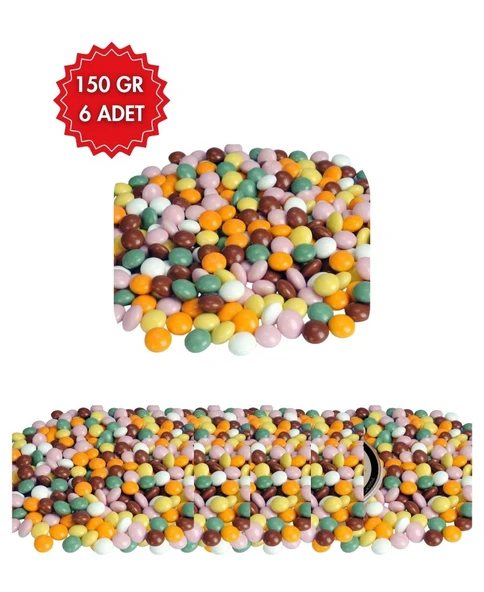 Çiçek Bonibon Şeker 6'lı Paket 6x150 gr - Renkli Draje Çikolata Pasta Süsü ürün görseli 1