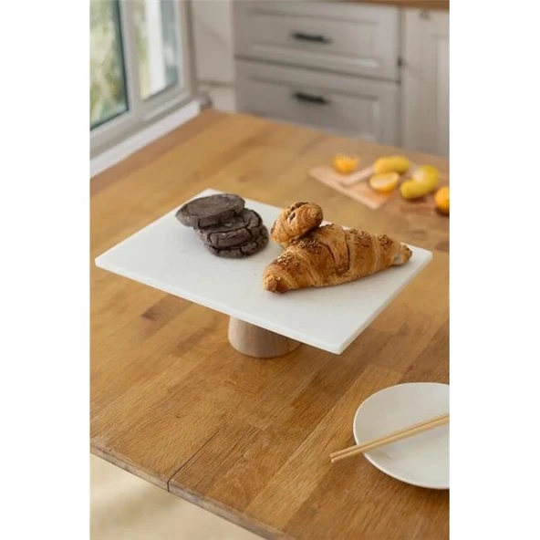 Akayev Mermer Beyaz 30x15 Cm Ahşap Konik Ayaklı Sunumluk - Resim 2