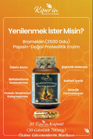 Kiperin Bromelain+Papain 30 Kapsül - Resim 2