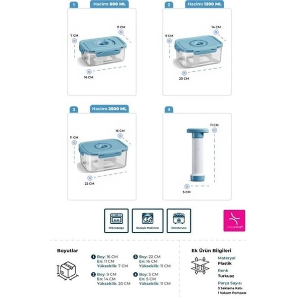 Primanova Seoul Vakumlu Taze Ürün Saklama Kabı 3'lü Set - Resim 2