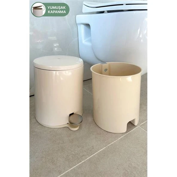 Primanova Cigo Pedallı Çöp Kovası 6Lt Bej - Resim 5