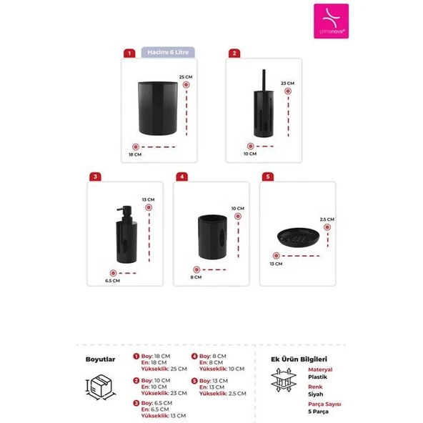 Primanova Flores 5'li Banyo Seti - Siyah - Resim 3