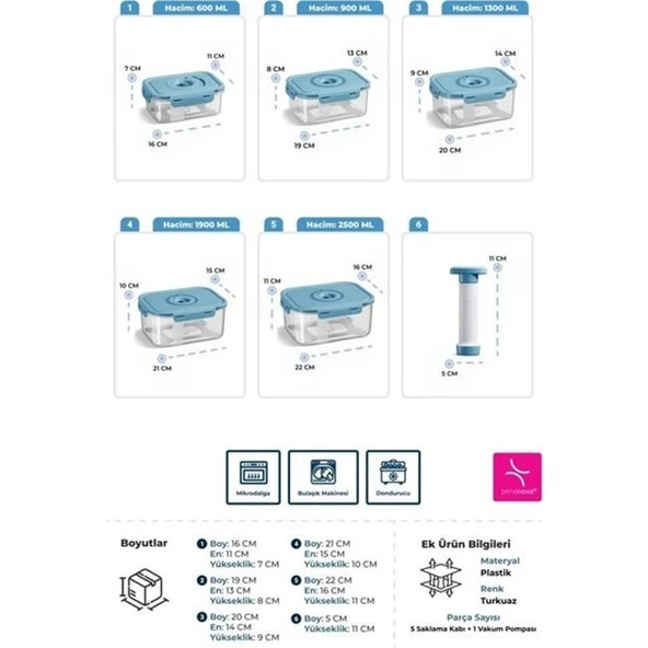 Primanova Seoul Vakumlu Taze Ürün Saklama Kabı 5'li Set - Resim 2