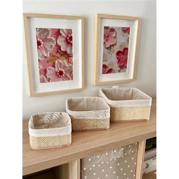 Akayev Beige Hasır 3Lü Kare Sepet ürün görseli