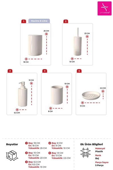 Primanova Flores 5'li Banyo Seti - Bej - Resim 3