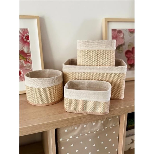 Akayev Beige Hasır 4Lü Sepet ürün görseli