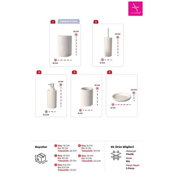 Primanova Flores 5'li Banyo Seti - Bej - Resim 4