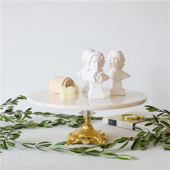 Akayev Mermer Beyaz 28 Cm Altın Barok Ayak Sunum Tabağı ürün görseli