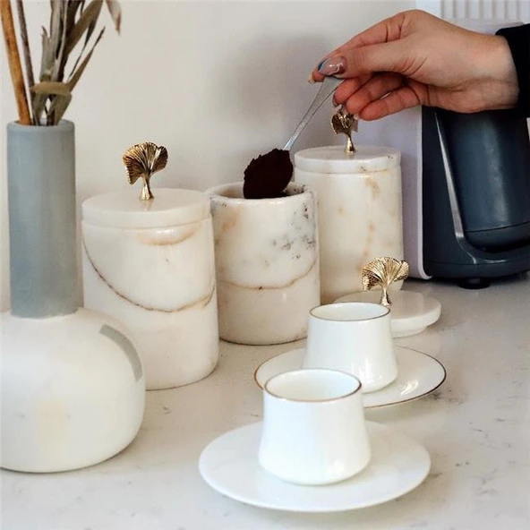 Akayev Mermer Beyaz Ginkgo 3'lü Baharatlık - Resim 2