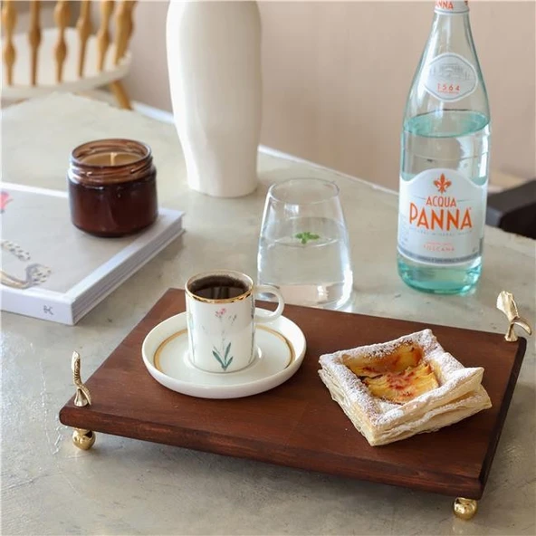 Akayev Ahşap 30x19 Cm Altın Ayaklı Ginkgo Sunum Tabağı - Resim 2