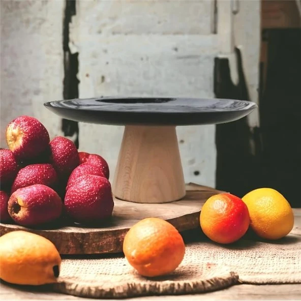 Akayev Ahşap Konik Ayaklı Siyah 25 Cm Sunumluk - Resim 3