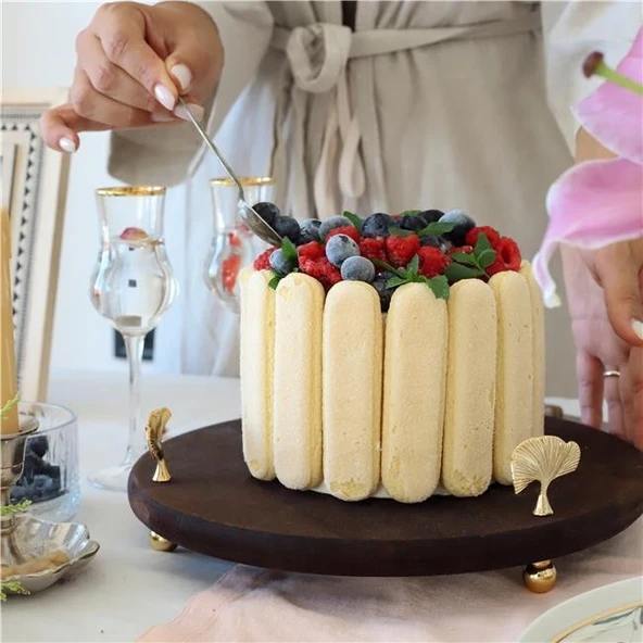 Akayev Ahşap 28 Cm Altın Ayak Ginkgo Yuvarlak Sunum Tabağı ürün görseli