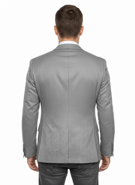 Erkek Slim Fit Gri Blazer Ceket – Tek Düğmeli – Kapaklı Cepli – Şık Kumaş Dokulu – Günlük & Ofis Kombinleri İçin - Resim 4