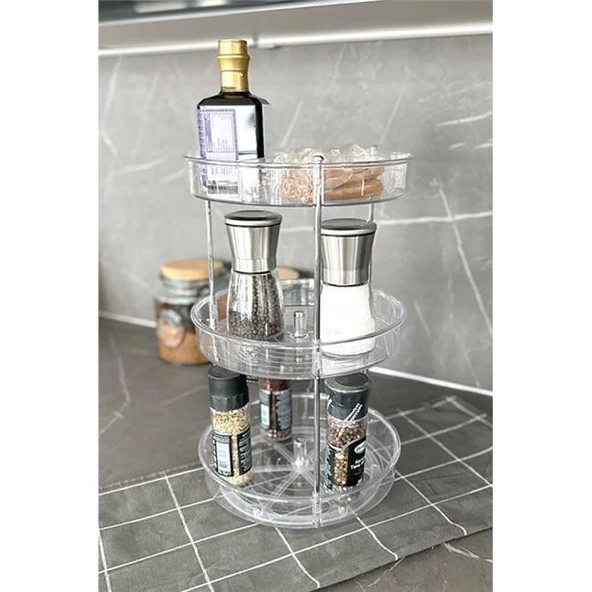 Primanova Elpida Üç Katlı Döner Raf Banyo Mutfak Makyaj Düzenleyici - Şeffaf ürün görseli