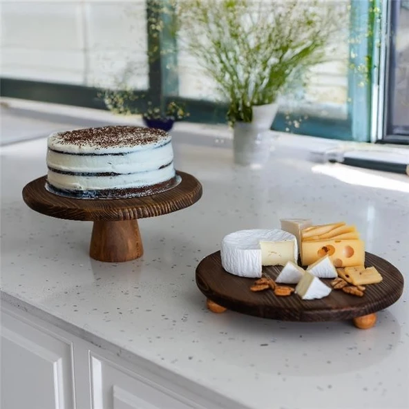 Akayev Ahşap 2'li Yuvarlak Sunum Tabak Seti ürün görseli