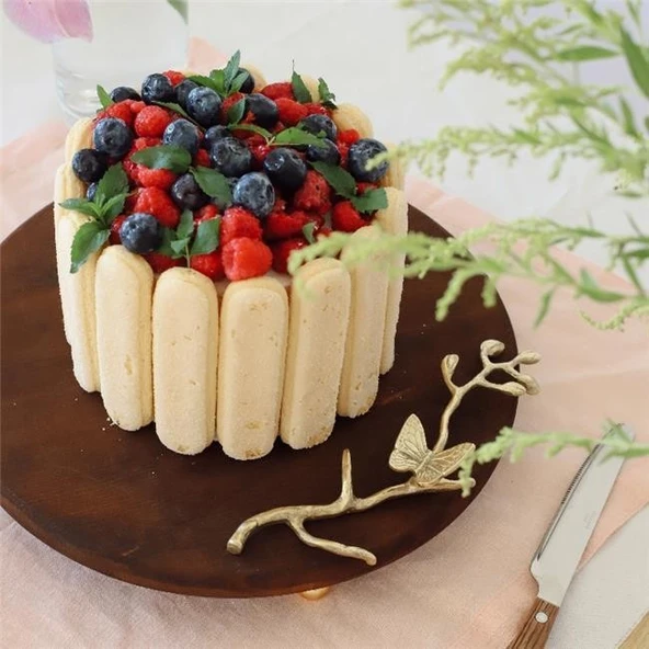 Akayev Ahşap 28 Cm Altın Boncuk Ayaklı Kelebek Sunum Tabağı ürün görseli