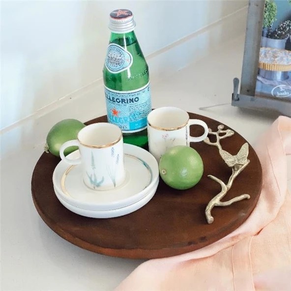 Akayev Ahşap 28 Cm Altın Boncuk Ayaklı Kelebek Sunum Tabağı - Resim 3