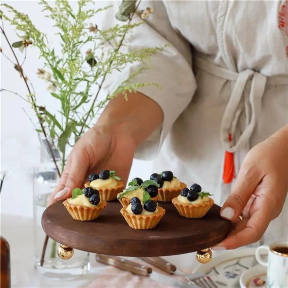 Akayev Ahşap 20 cm Altın Ayaklı Sunum Tabağı - Resim 2