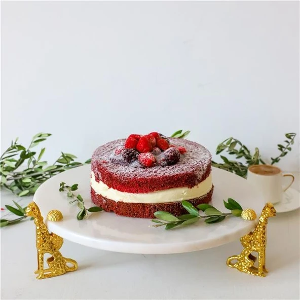 Akayev Mermer Beyaz 30 Cm Altın Çita Ayaklı Sunum Tabağı - Resim 2