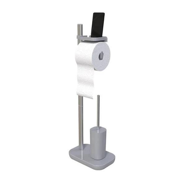 Primanova Suı Ayaklı Tuvalet Kağıtlık Tuvalet Fırçalı Gri - Resim 2