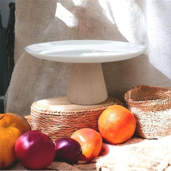 Akayev Ahşap Konik Ayaklı Beyaz 27 Cm Sunumluk - Resim 3