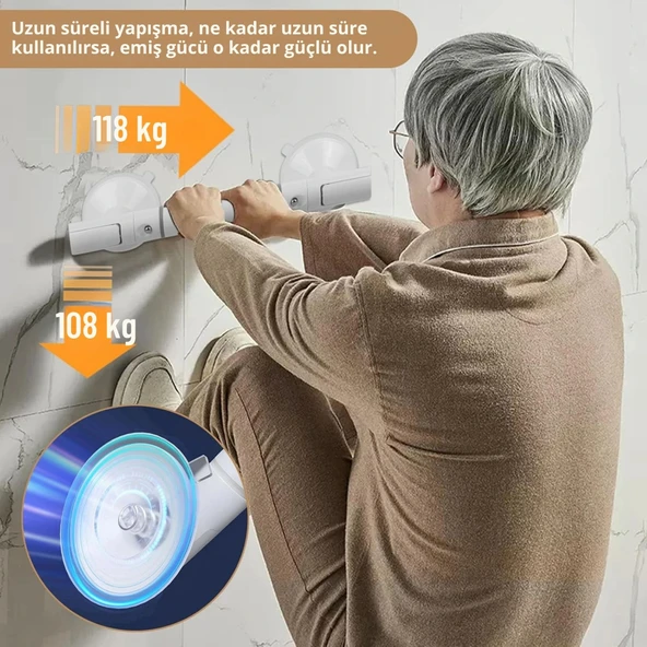 ShopyTech Vantuzlu Banyo Tutunma Barı Kaymaz Duş Tutma Kolu Emniyet El Rayı Yaşlı  Çocuk  Hamile  Engelliler İçin Hareke - Resim 8
