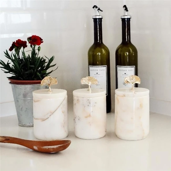 Akayev Mermer Beyaz Ginkgo 3'lü Baharatlık - Resim 3