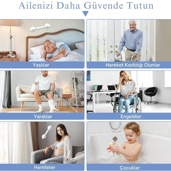 ShopyTech Vantuzlu Banyo Tutunma Barı Kaymaz Duş Tutma Kolu Emniyet El Rayı Yaşlı  Çocuk  Hamile  Engelliler İçin Hareke - Resim 3