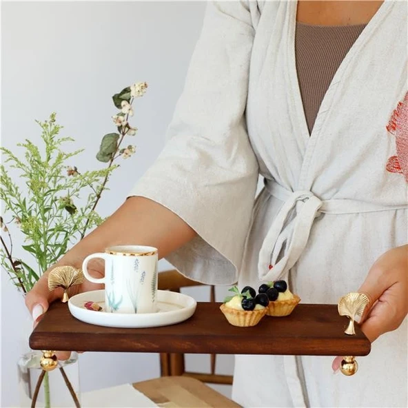 Akayev Ahşap 30x14 Cm Altın Ayaklı Ginkgo Sunum Tabağı ürün görseli