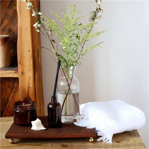 Akayev Ahşap 30x19 Cm Gold Altın Boncuk Ayaklı Sunum Tabağı - Resim 3