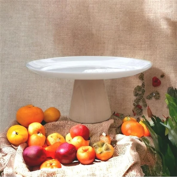 Akayev Ahşap Konik Ayaklı Beyaz 27 Cm Sunumluk - Resim 5