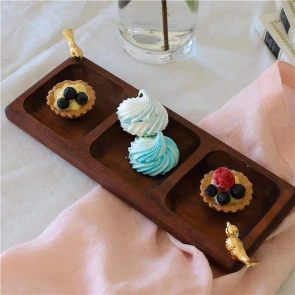 Akayev Ahşap 3 Bölmeli Altın Kuş Sunumluk ürün görseli