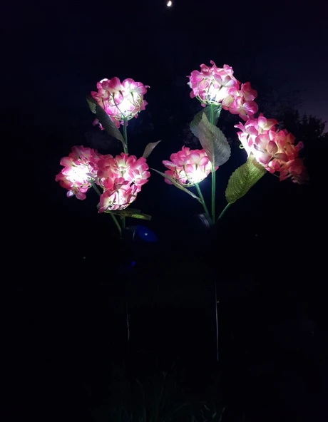 2 Adet Solar Güneş Enerjili Yapay Ortanca Çiçek Işık Peyzaj Bahçe Dekorasyon Aydınlatma Kazıklı Led - Resim 5