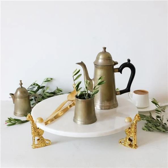 Akayev Mermer Beyaz 30 Cm Altın Çita Ayaklı Sunum Tabağı - Resim 3