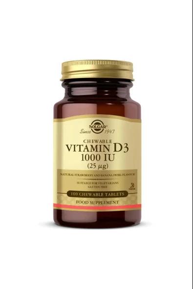 Solgar Vitamin D3 Cheaweble 1000 IU 100 Tablet ürün görseli
